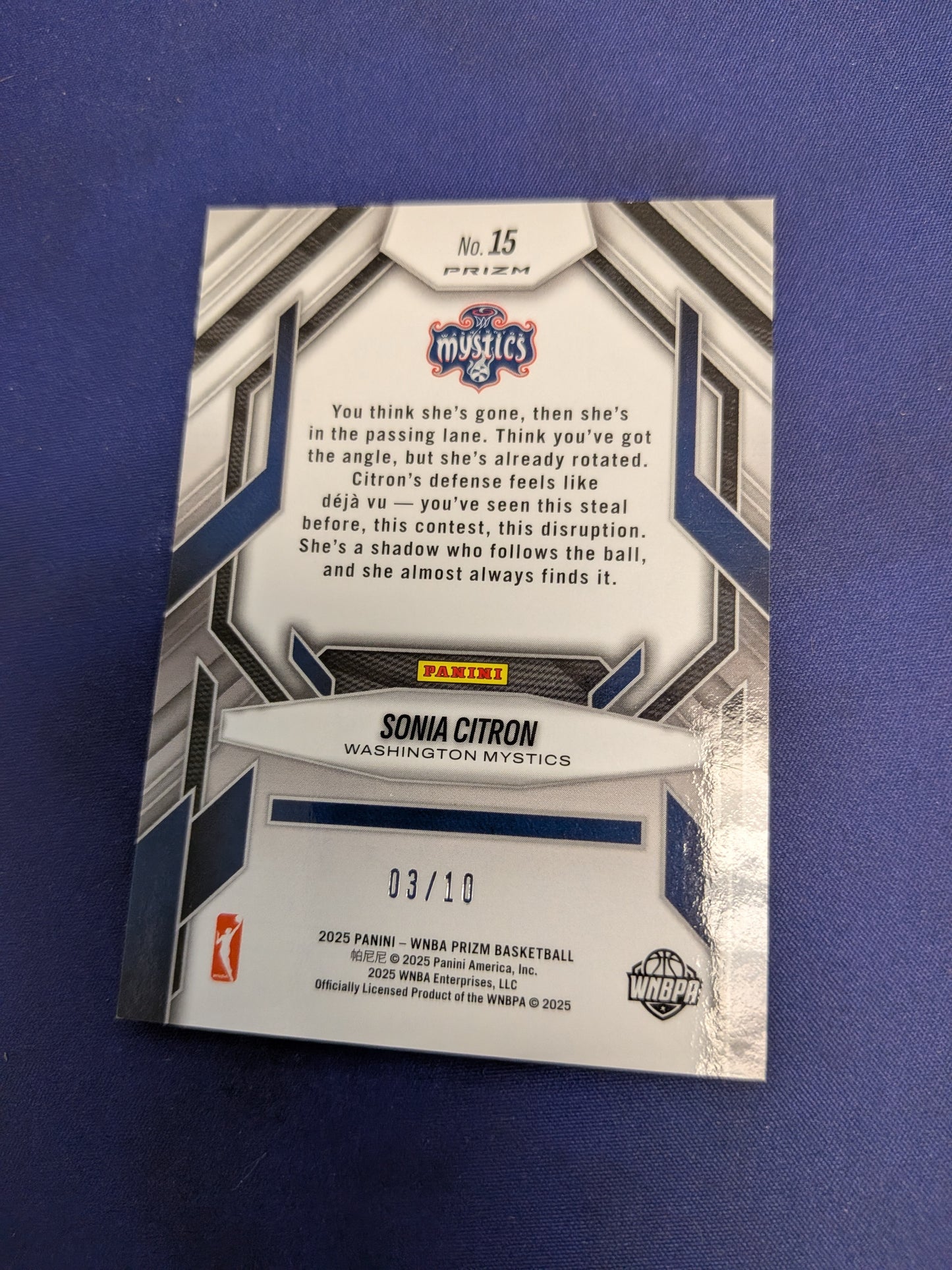 Sonia Citron [Gold] #15 - 2025 Panini Prizm WNBA Fearless Basketball NM RC /10