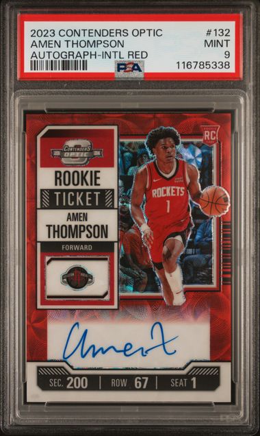 Amen Thompson Red On-Card AUTO RC 2023-24 Contenders Optic PSA 9