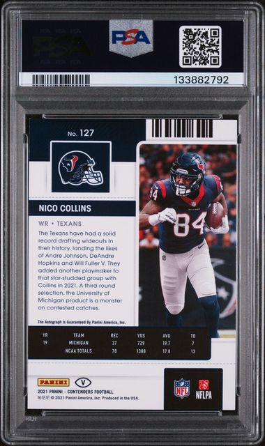 Nico Collins Rookie Ticket Variation Auto PSA 8 2021 Contenders