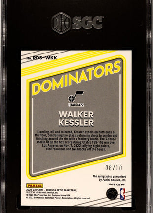 Walker Kessler RC Gold Dominators 8/10 AUTO SGC 10 2022-23 Donruss Optic